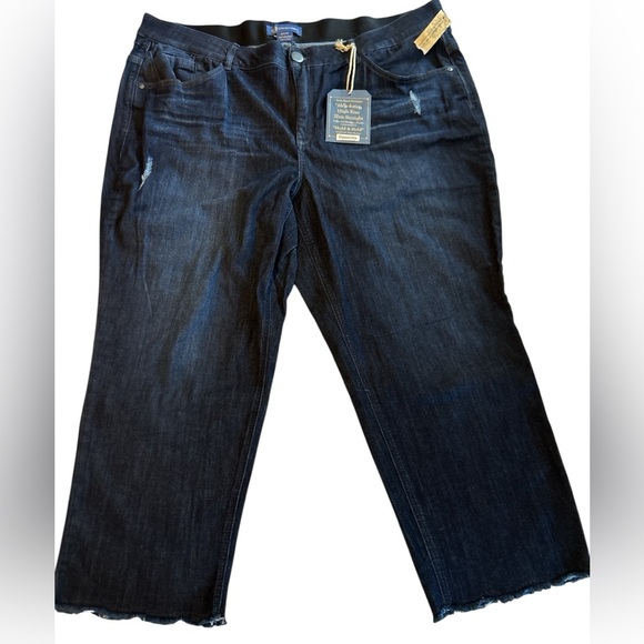 Democracy “Ab” Solution Straight Slim Jeans 24W Blue Distressed Raw Hem Cropped. - Picture 2 of 11